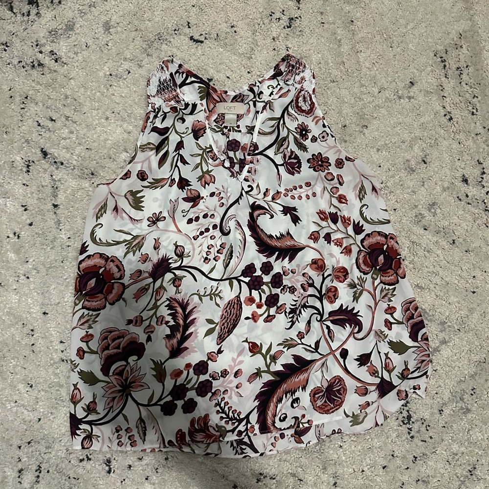 LOFT Floral Tank Top - White and Purple